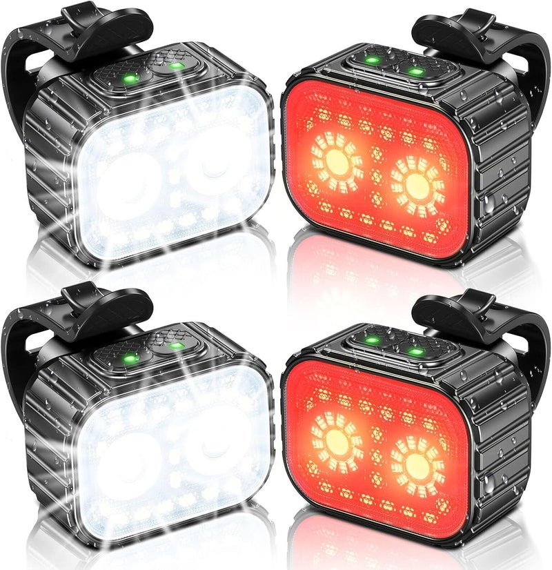 Cuvccn Bike Lights, Rechargeable Bicycle Lights Set Super Bright 8+12 Modes, IPX6 Waterproof Bike Lights for Night Riding/Cycling Safety, Front and Back Taillight Reflectors, 58 Hrs Long Battery Life - Image 1